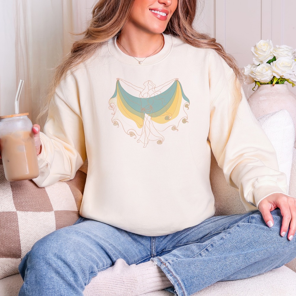 Dancer Lifting a Veil of Teal and Gold Art Nouveau Sweatshirt